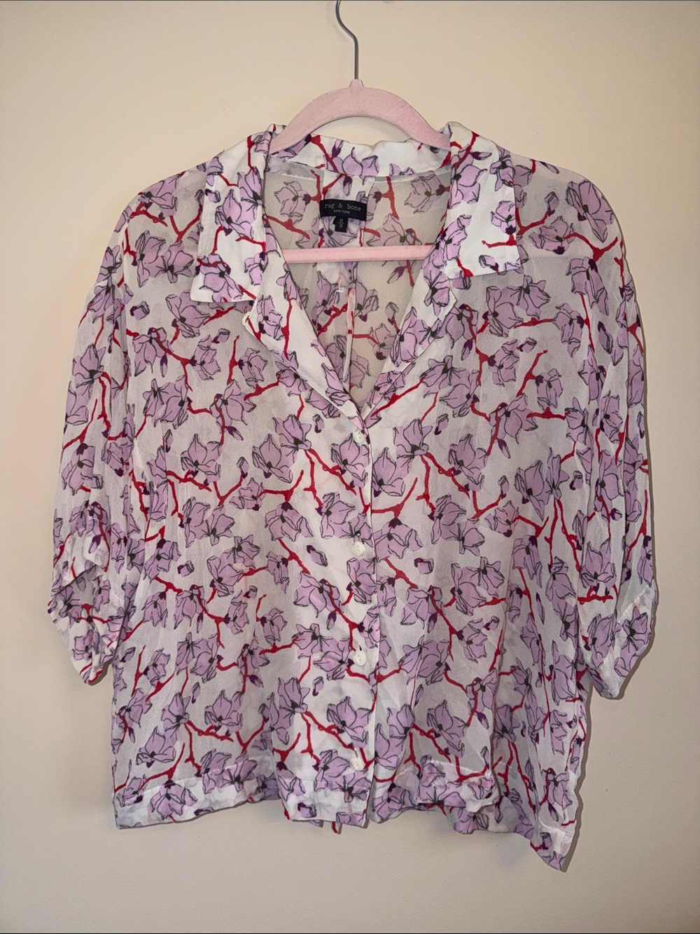 Rag & Bone Floral Button-Down Blouse in White & Lavender